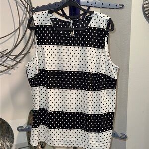 Talbots Black and White Polka Dot Striped Blouse